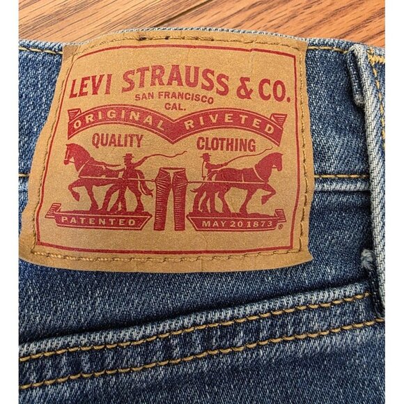 Levi's Wedgie Straight Leg Jeans Womens Sz 25 Dark Wash Distressed Button Fly - Picture 11 of 11